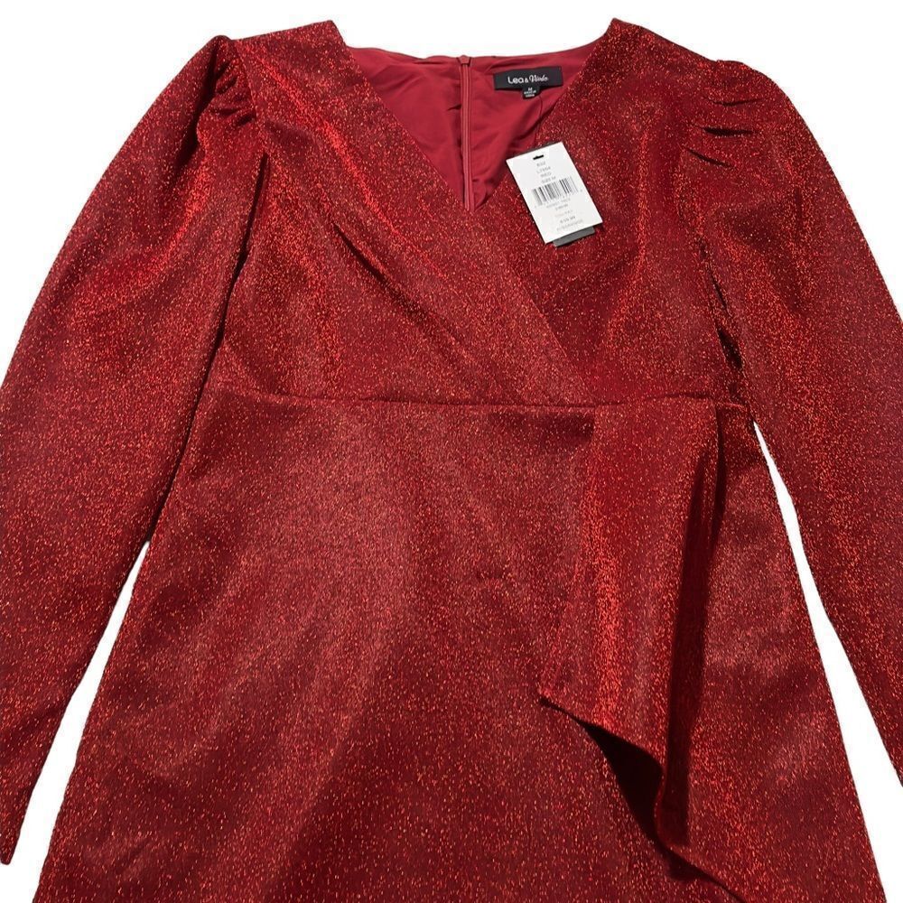 LEA & VIOLA Shimmer Overlay Dress Red MEDIUM - Picture 13 of 16